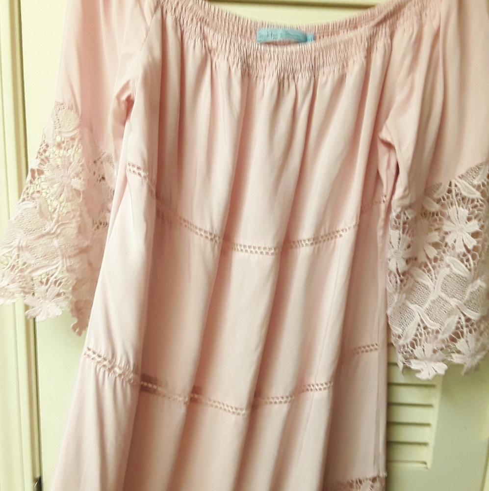 Blush Pink Boho Embroiderd Beach Dress Cover Up L